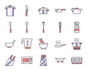 Isolated kitchen and cook line and fill style icon set vector design