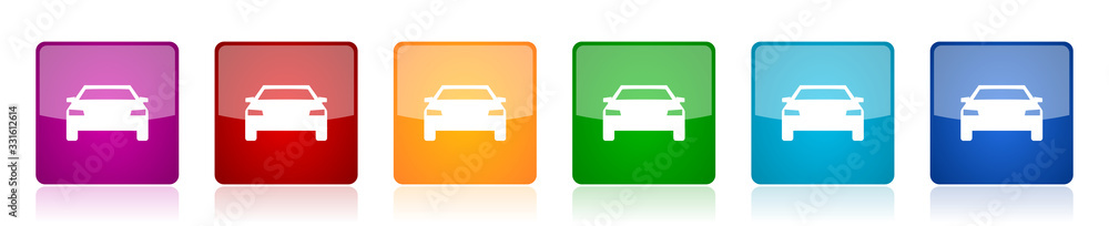 Poster auto icon set, transport, transportation, car colorful square glossy vector illustrations in 6 optio