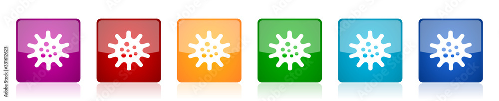 Aufkleber Virus icon set, bacteria, pathogen, infection colorful square glossy vector illustrations in 6 options for web design and mobile applications