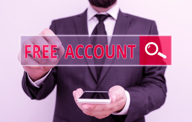 Conceptual hand writing showing Free Account. Concept meaning signing up demonstratingal...