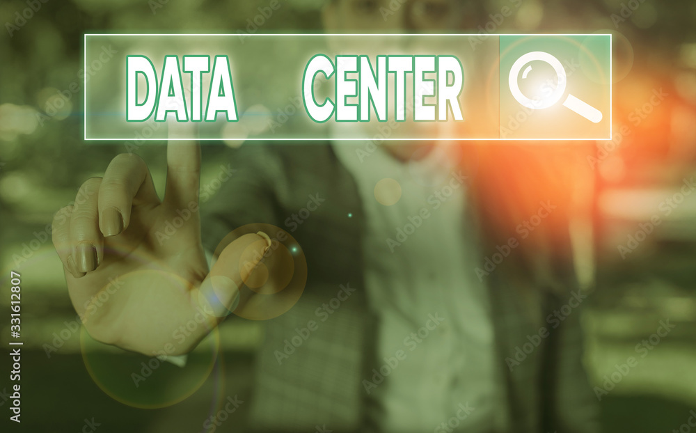 Poster writing note showing data center. business concept for a repository that houses computing facilities