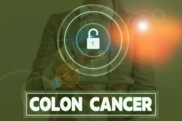 Conceptual hand writing showing Colon Cancer. Concept meaning the development of cancer cells from...