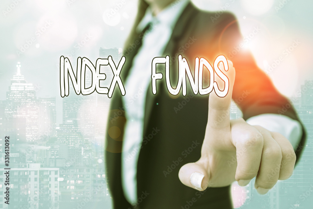 Poster writing note showing index funds. business concept for mutual fund built to match the stocks of a ma