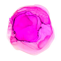 Abstract pink neon spots alcohol ink stains blots on a white background. Magical backgrounds