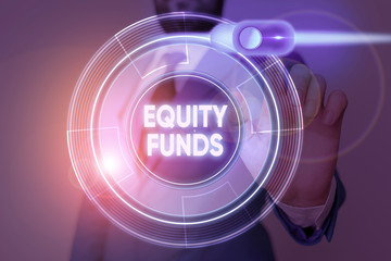 Writing note showing Equity Funds. Business concept for type of mutual fund that buys ownership in...