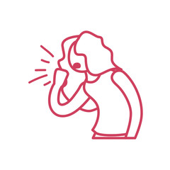 cartoon woman coughing icon, line style