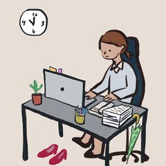 残業中の社会人　時計有り