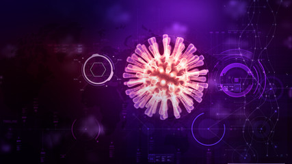 3D Rendering wireframe virus for Covid-19 Coronavirus outbreak concept,  with chemical structure...