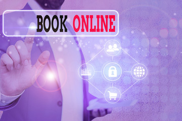 Writing note showing Book Online. Business concept for booklike form that is only available to read...