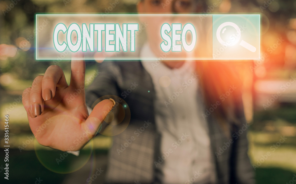 Poster writing note showing content seo. business concept for creating webpage content to rank high in the 