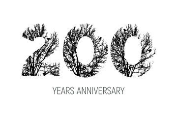 200 years old Logo Letter Made From Black Tree Branches. Tree Letter Design with Minimalist Creative Style. Vector