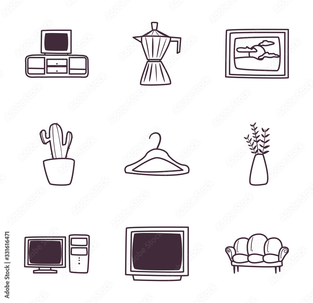 Poster isolated home line style icon set vector design