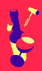 Set of bottle in pop art style, drawing for a bar, menu. 3d illustration