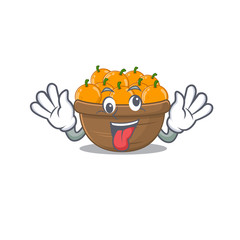 A picture of crazy face orange fruit basket mascot design style