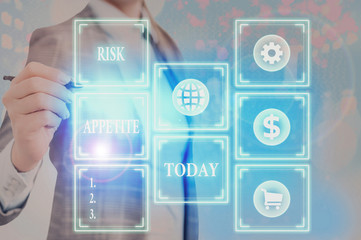 Word writing text Risk Appetite. Business photo showcasing the level of risk an organization is...
