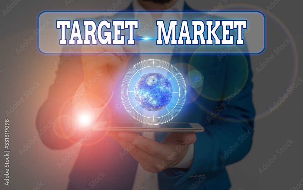 Poster conceptual hand writing showing target market. concept meaning particular group of consumers which a