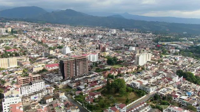View  of Fusagasuga (Fusa) town with Andes mountains in background, panning 