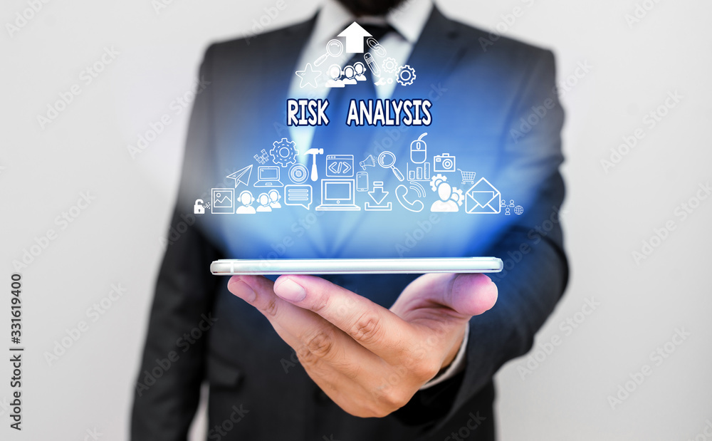 Poster text sign showing risk analysis. business photo text review of the risks associated with a particula