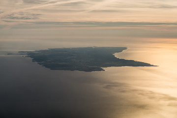 Fototapeta na wymiar Island of Menorca - aerial view during sunset - overview 