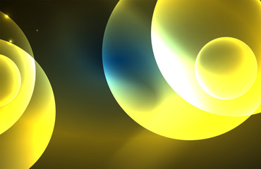 Neon shiny transparent glowing circles with light effects. Techno futuristic vector abstract background For Wallpaper, Banner, Background, Card, Book Illustration, landing page