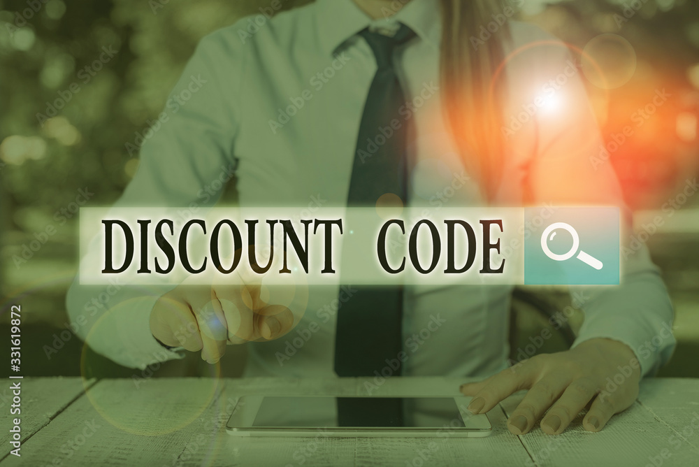 Poster word writing text discount code. business photo showcasing series of letters or numbers that allow y