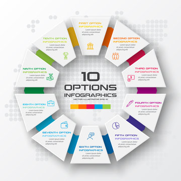 Decagon for infographics,Diagram with 10 options,Vector template for presentation.