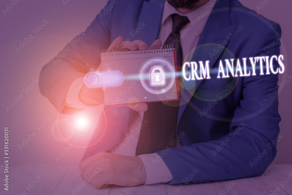 Poster text sign showing crm analytics. business photo showcasing applications used to evaluate an organiza