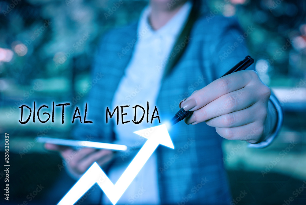 Poster writing note showing digital media. business concept for digitized content that can be transmitted o