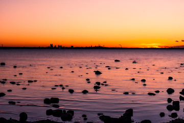 A sunset with Tallinn  skyline in fall.