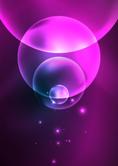 Glowing neon shiny transparent bubbles, glass circles or bio cell concept. Techno futuristic vector abstract background For Wallpaper, Banner, Background, Card, Book Illustration, landing page