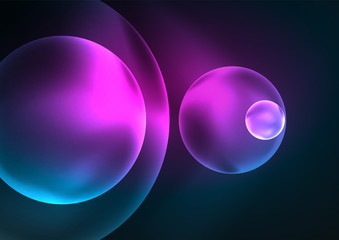 Glowing neon shiny transparent bubbles, glass circles or bio cell concept. Techno futuristic vector abstract background For Wallpaper, Banner, Background, Card, Book Illustration, landing page