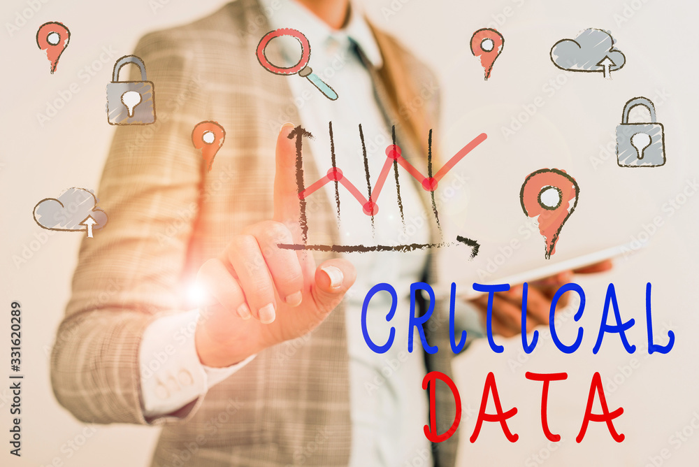 Poster writing note showing critical data. business concept for elements of business processes and applicat
