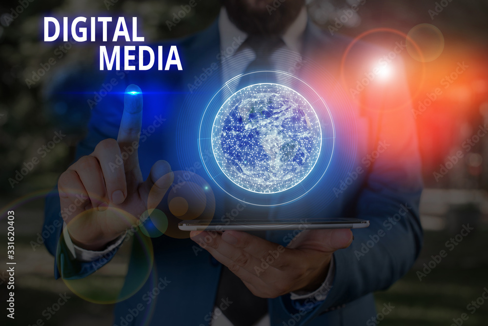 Poster writing note showing digital media. business concept for digitized content that can be transmitted o