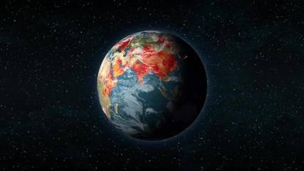 Planet Earth, seen from space, as red blotches start covering the entire globe, like a pandemic virus outbreak such as the coronavirus disease (COVID-19). - Powered by Adobe