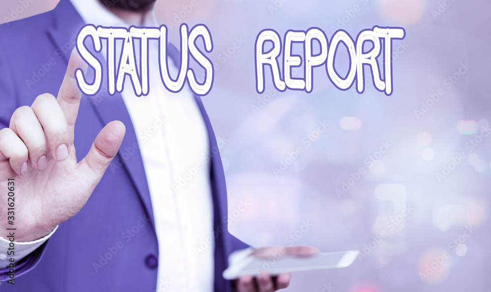Aufkleber word writing text status report. business photo showcasing document relating a situation of somethin