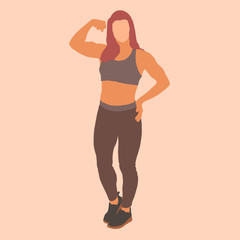 Fototapeta na wymiar Universal concept Illustrative portrait of a fitness girl in a sports suit in full growth on a colored background.