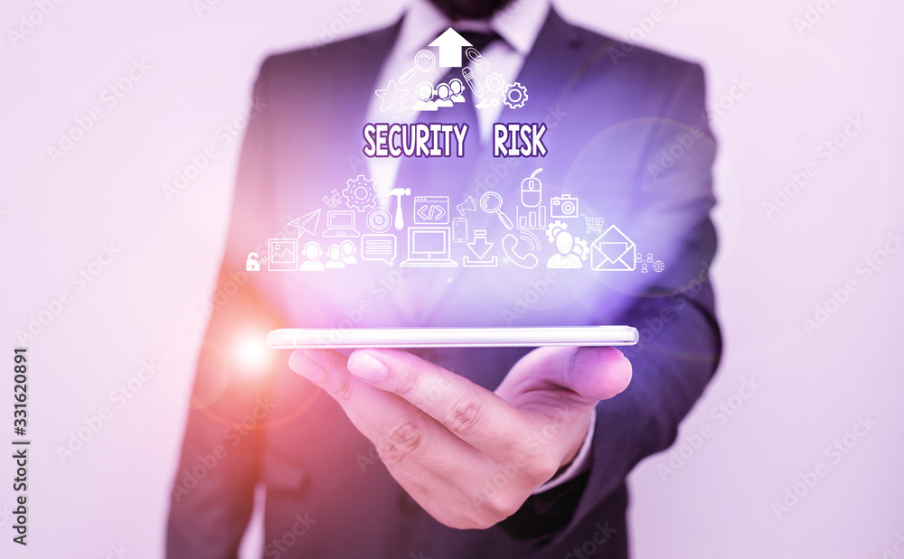 Aufkleber text sign showing security risk. business photo text possesses a possible threat to the security of 