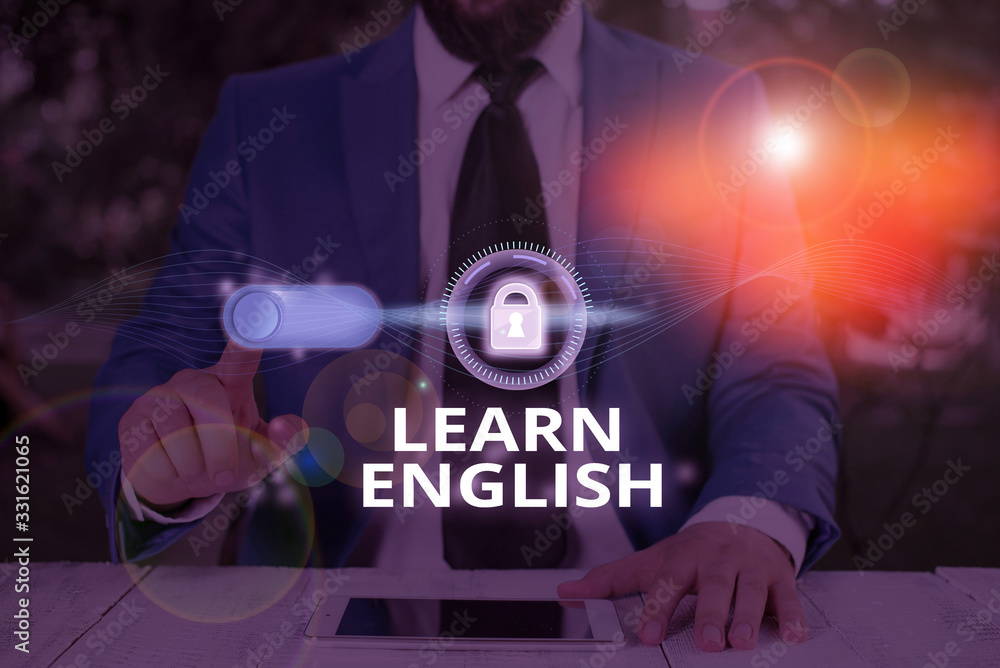 Poster text sign showing learn english. business photo text gain or acquire knowledge of speaking and writi