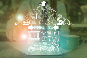 Conceptual hand writing showing Personal Data. Concept meaning Information that relates to an...