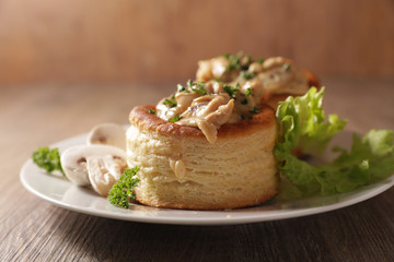 french puff pastry filling with chicken, cream and mushroom