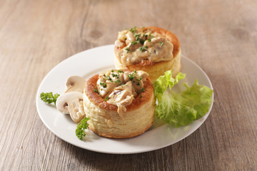 french puff pastry filling with chicken, cream and mushroom