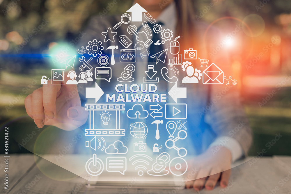 Poster word writing text cloud malware. business photo showcasing malicious software file or program harmfu