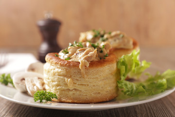 french puff pastry filling with chicken, cream and mushroom- vol au vent