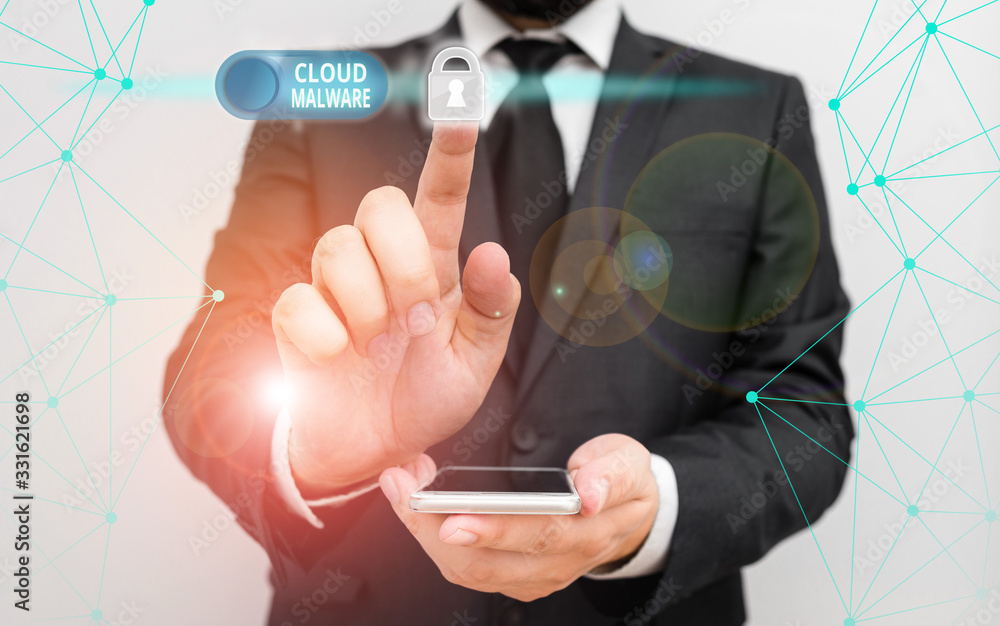Poster handwriting text cloud malware. conceptual photo malicious software file or program harmful to a com
