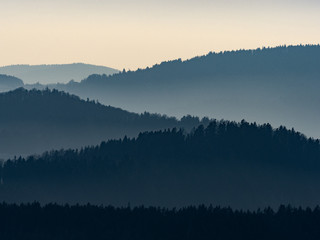 Obraz na płótnie Canvas Mountain silhouette landscape. Sunrise or sunset over mountain.