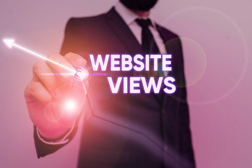 Text sign showing Website Views. Business photo showcasing Number of visitors a website receives in...