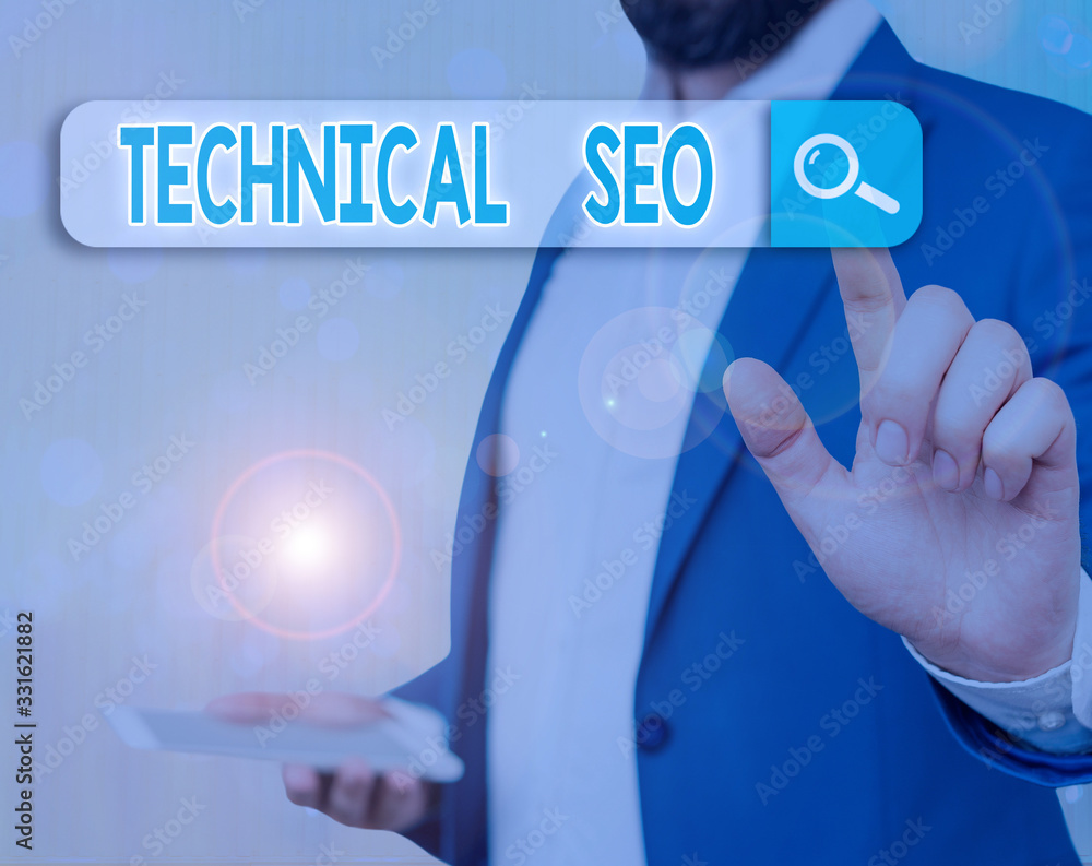 Poster conceptual hand writing showing technical seo. concept meaning optimization of website that doesn t 