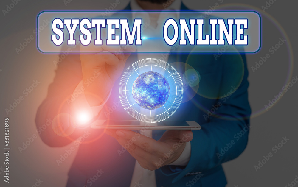 Poster conceptual hand writing showing system online. concept meaning when a device can readily communicate