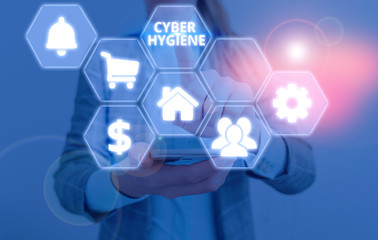Text sign showing Cyber Hygiene. Business photo text steps that computer users take to improve their cyber security