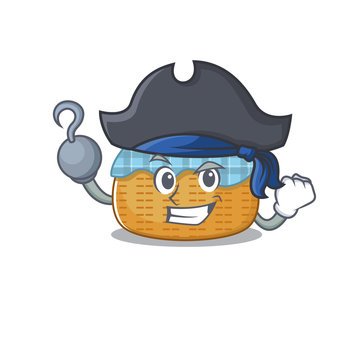 Cool bread basket in one hand Pirate cartoon design style with hat